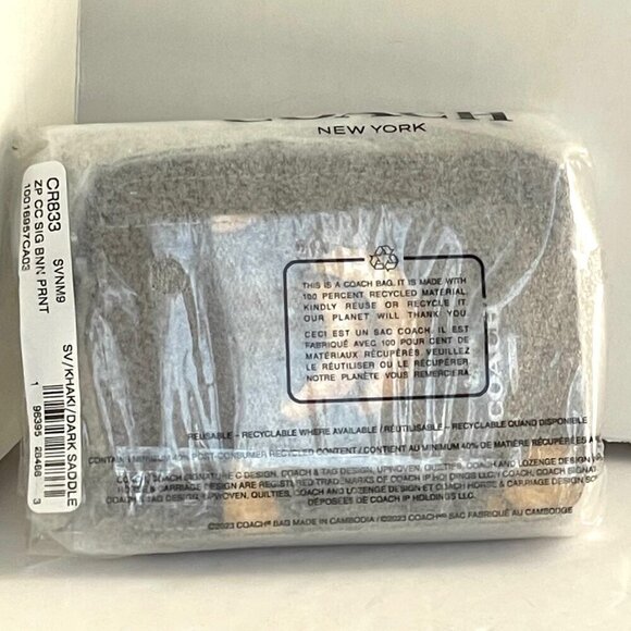 Coach Zip Card Case Banana CR833 ID Wallet Brown Canvas Leather Chain Strap - Picture 3 of 8